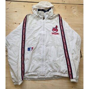 Vintage 90s Cleveland Indians Jacket Men's XL White Chief Wahoo Tape Logo Hooded